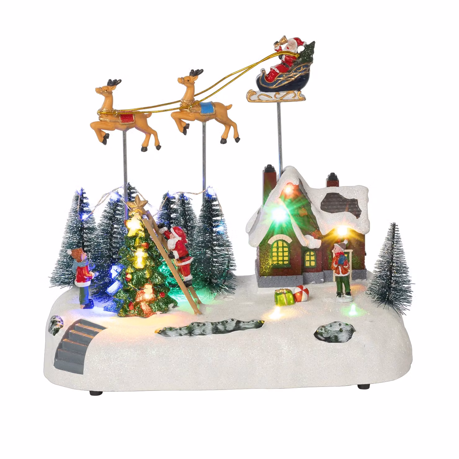 Casa Natalizia nel Bosco Vestiamo Casa con Movimento, LED e Musica, Multicolore, H 23 cm – 1