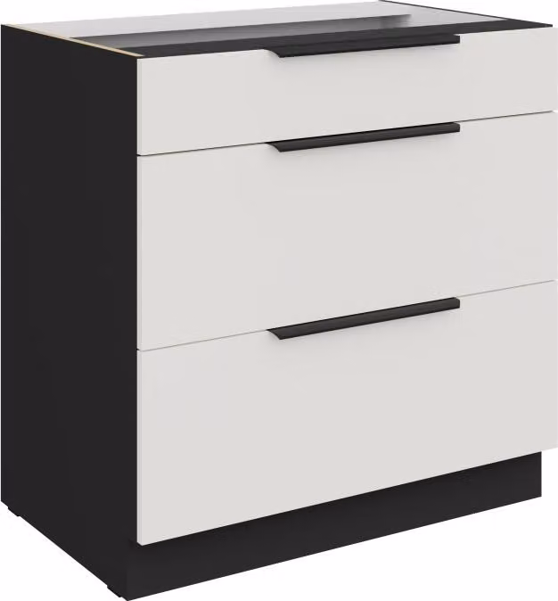 Mobiletto inferiore con cassetti LUNARA - larghezza 80 cm, bianco / nero