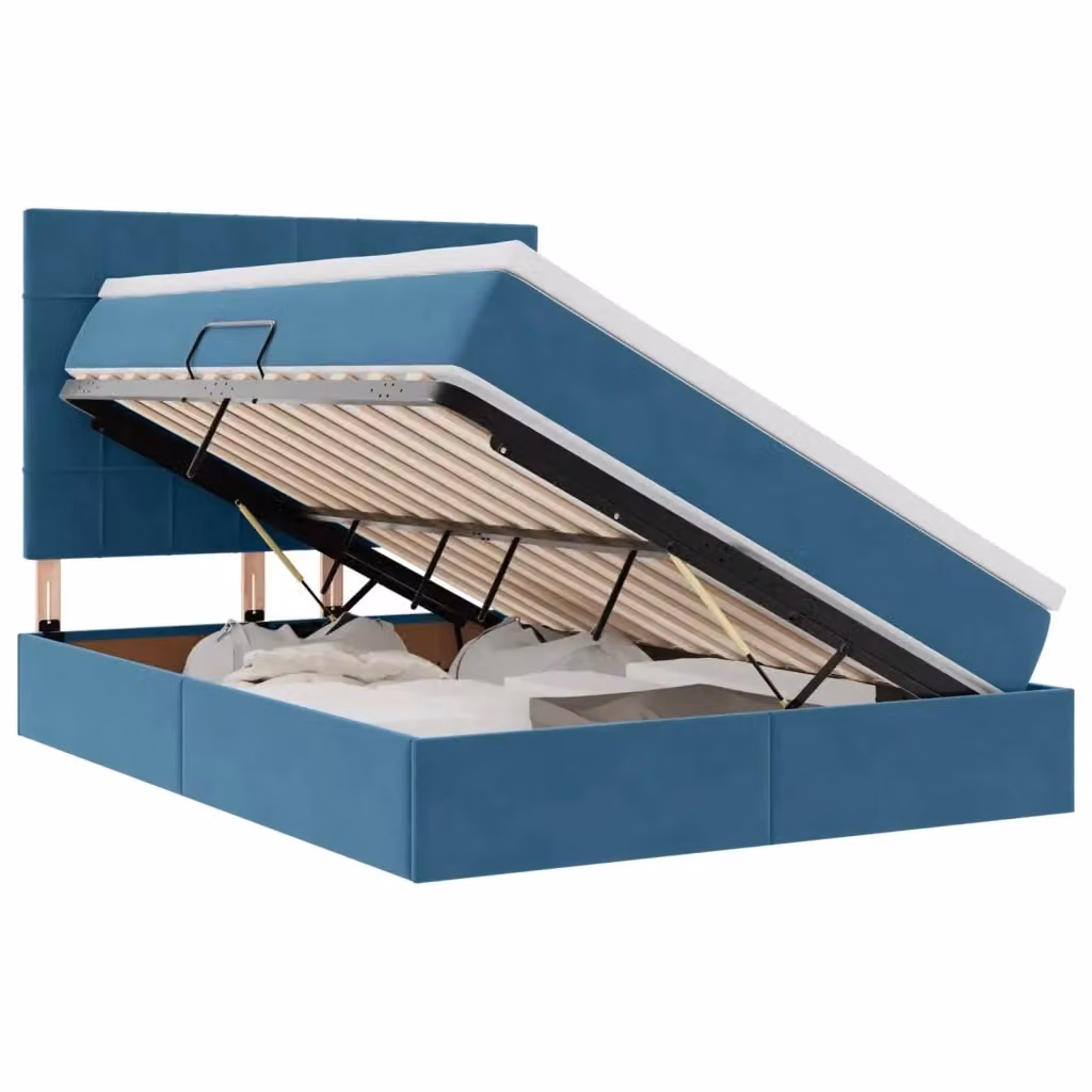 Letto con contenitore e illuminazione LED vidaXL in velluto blu, L/P/H: 200 x 140 x 128 cm – 2