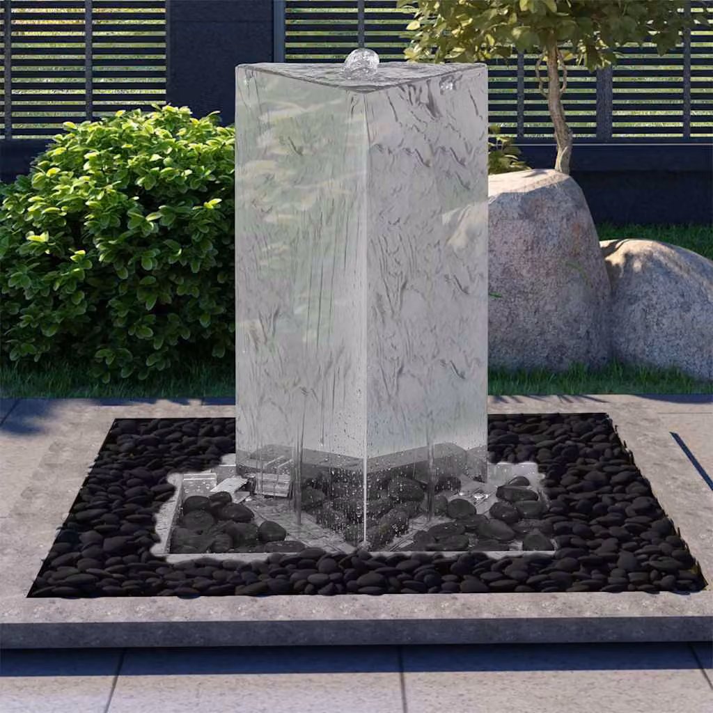 Fontana da Giardino Triangolare vidaXL in Acciaio Inox e Argento, Altezza: 76 cm