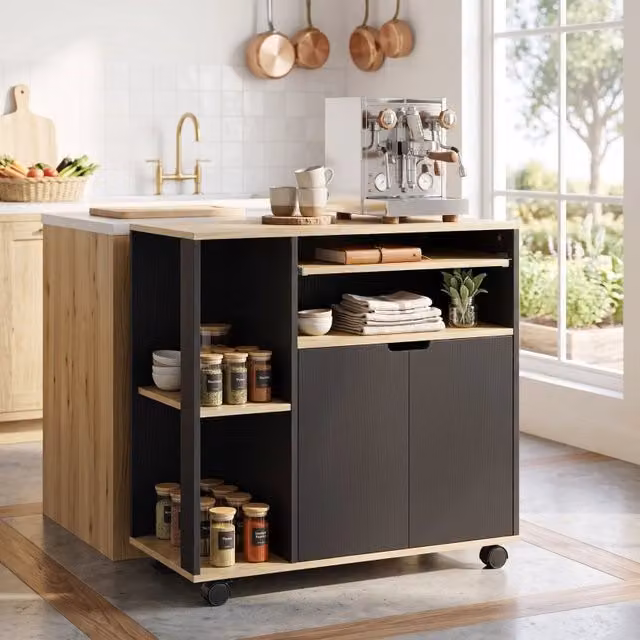 Carrello da cucina moderno REDOM con ruote in plastica nero opaco L: 80 cm, P: 40 cm, H: 82 cm – 1