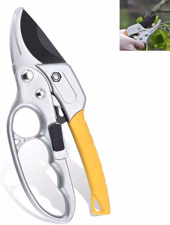 Forbice da giardino in acciaio SK5, colore giallo, design ergonomico