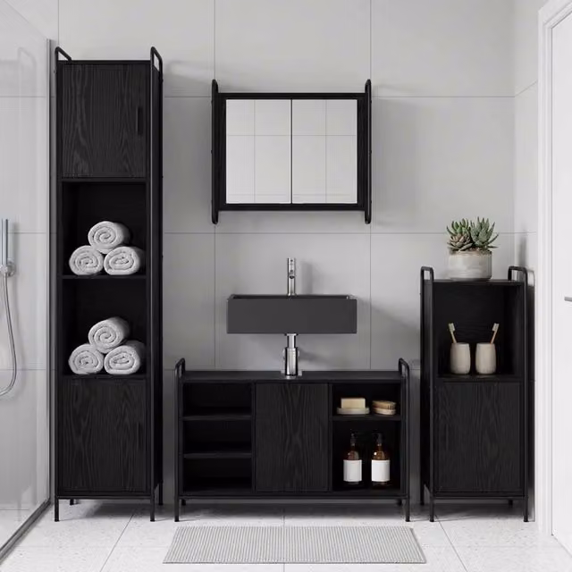 Set di Armadi da Bagno 4 pz Rovere Nero 40 x 36 x 181 cm 3444609