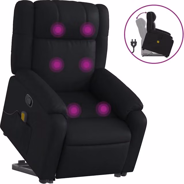 Poltrona | Sedia Relax Alzapersona Reclinabile Massaggio Nero Similpelle