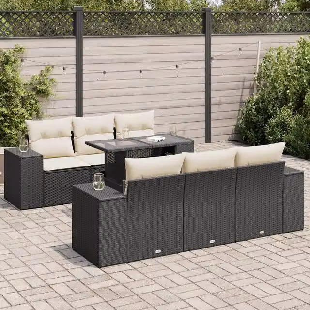 Set Divani da Giardino con Cuscini 7pz Nero Polyrattan 3326737