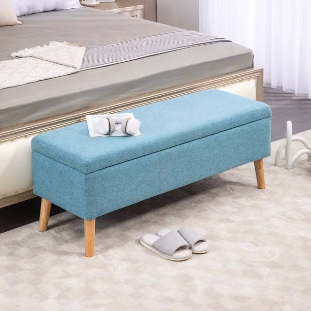PANCA CONTENITORE 110 x 39 x 45 cm Blu in poliestere stile scandinavo