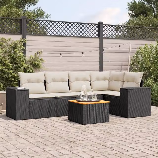 Set Divano da Giardino 6 pz con Cuscini Nero in Polyrattan 3257764