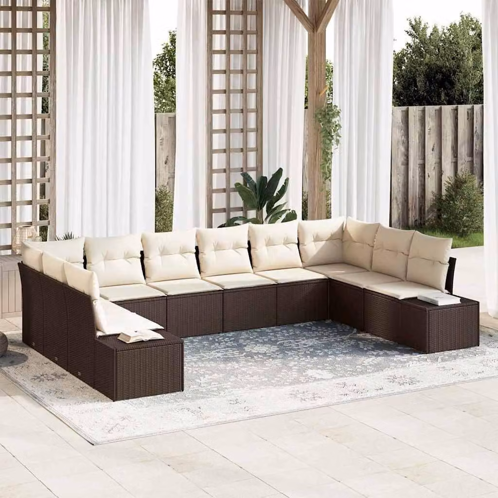 Maison Exclusive - Set di divani da giardino, 10 pezzi, color marrone, in rattan sintetico