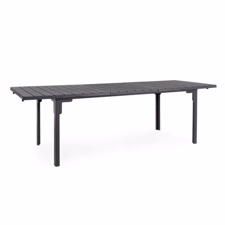 Tavolo allungabile da giardino VALENCIA antracite effetto legno, struttura in acciaio, 180×89,5-240×89,5 cm