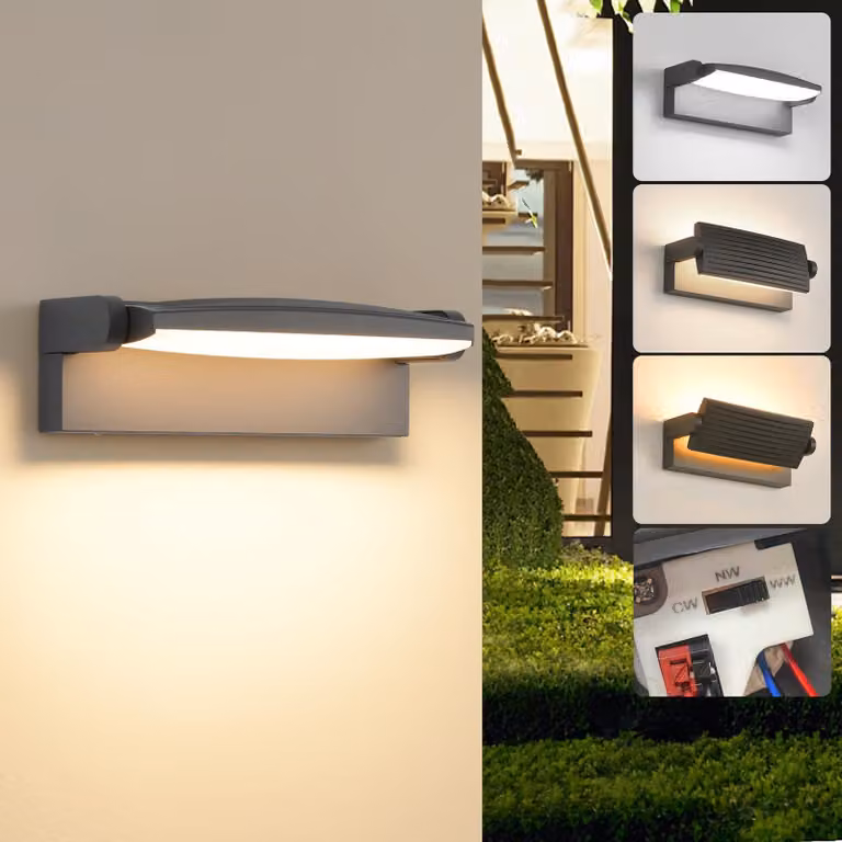 Lampada da parete esterna a LED, 30W, grado di protezione IP65, 3 colori, orientabile a 350°, colore grigio scuro
