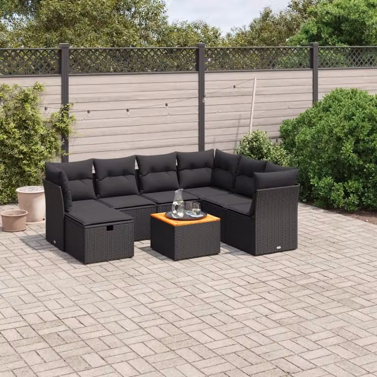 Maison Exclusive - Set da giardino 8 pezzi con cuscini in polyrattan nero