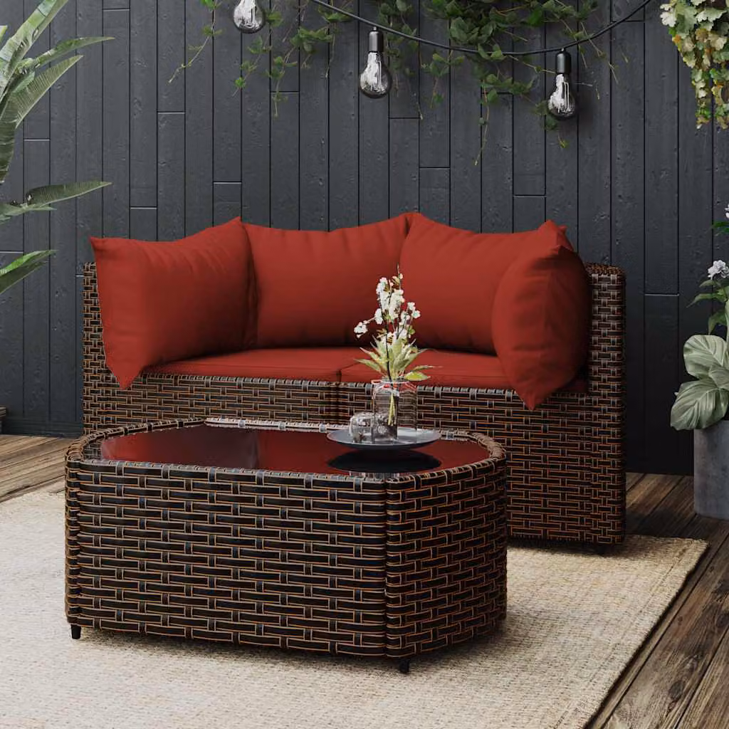 Set Mobili da Giardino 3 pz vidaXL in Polyrattan Marrone con Cuscini