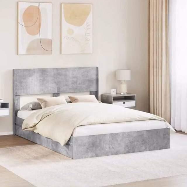 Struttura del letto con stoccaggio e testata Grigio Cemento 3414374
