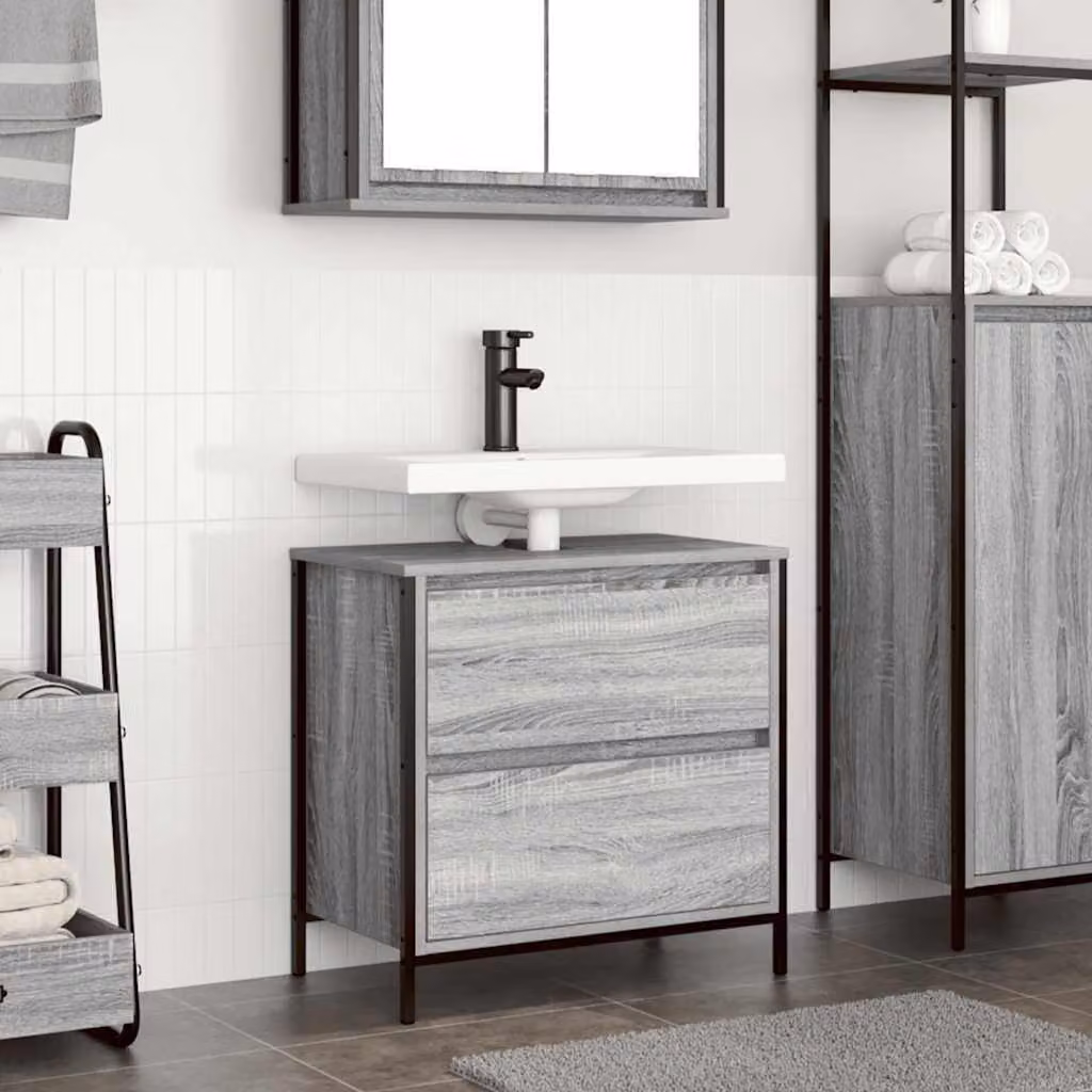 Mobile Lavabo da Bagno con Cassetti vidaXL Grigio Sonoma L: 60 cm, P: 34,5 cm, H: 60 cm