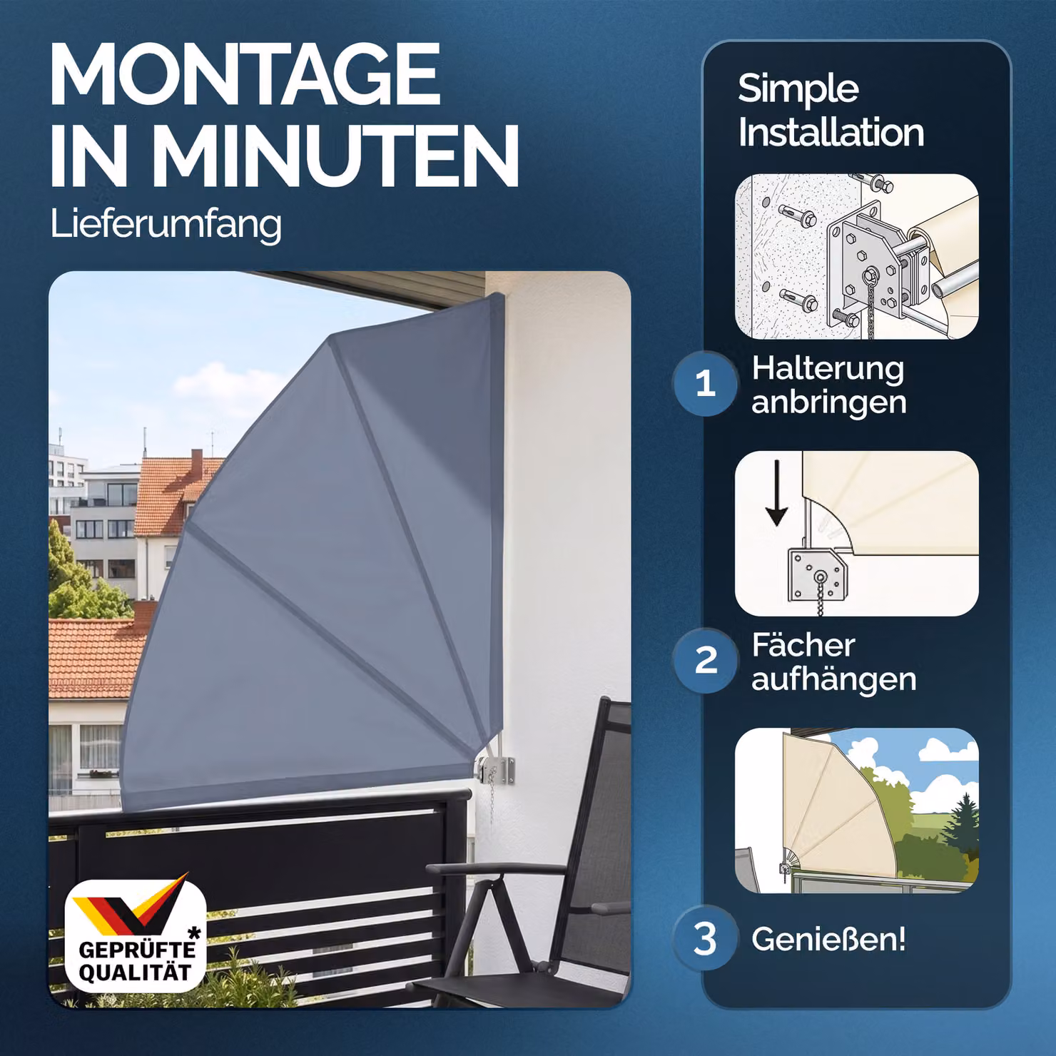 Set di 2 frangivista da balcone Detex in poliestere e acciaio, colore antracite, H: 140 cm x L: 140 cm – 2