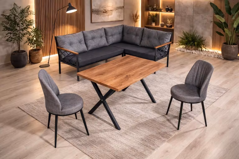 Divano angolare da tavolo, 2 poltrone, stile moderno, colore marrone, nuovo, confortevole