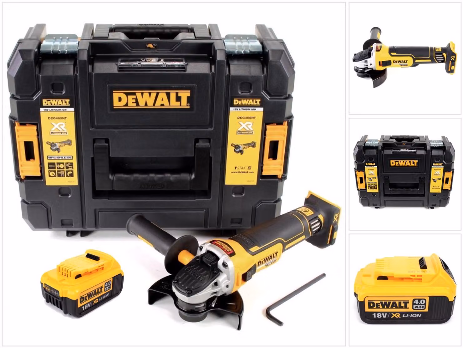 DeWalt DCG 405 18 V 125 mm Smerigliatrice a batteria Brushless in valigetta TStak + 1x Batteria 4,0 Ah - senza caricatore