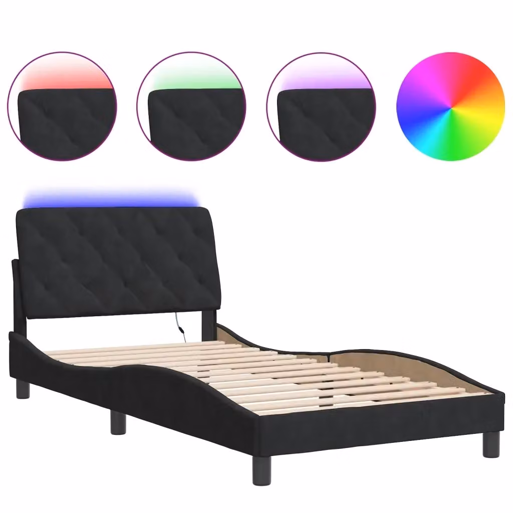 vidaXL Giroletto in Velluto Nero con LED e Porta USB, L 100 x P 200 cm – 2