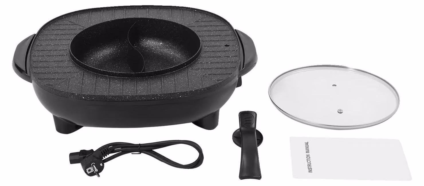 Griglia elettrica, potenza 2000W, rivestimento antiaderente, colore nero
