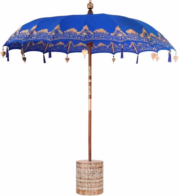 Ombrellone balinese con base 215 x 215 x 260 cm atmosfera tropicale pratico giardino in cotone blu 02_0055947