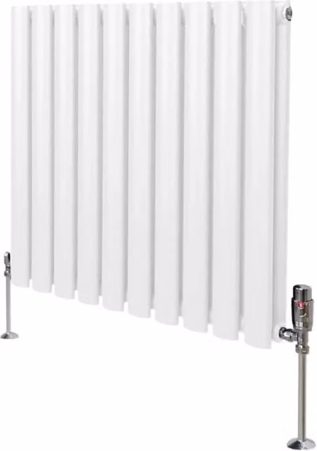 Radiatore a colonna ovale Designer Monster Shop bianco con valvole cromate e termostato incluso in acciaio