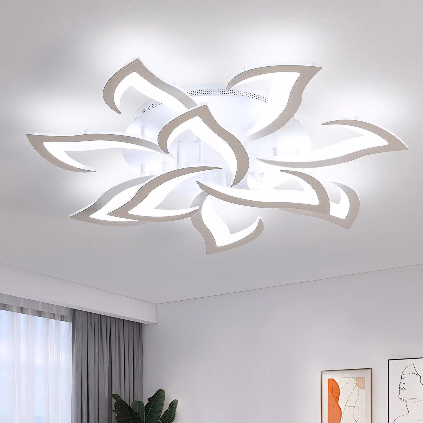 Lampada a soffitto LED da 60W con 10 luci, design a forma di fiore, plafoniera moderna in ferro e acrilico, ideale per soggiorno, camera da letto, cucina e ufficio, luce bianca fredda (6500K)