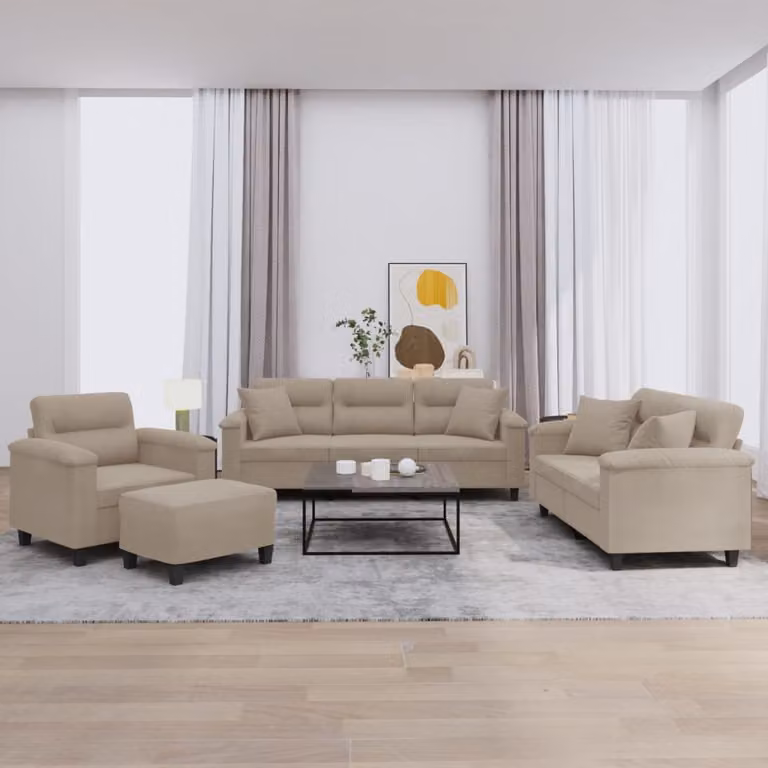 Maison Exclusive - Set divano 4 pezzi con cuscini in microfibra color taupe