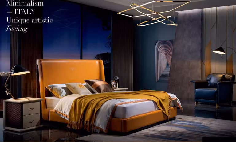 Holz Bett Betten Schlafzimmer Hotel 180x200 Stil Massive Möbel Orange Holz