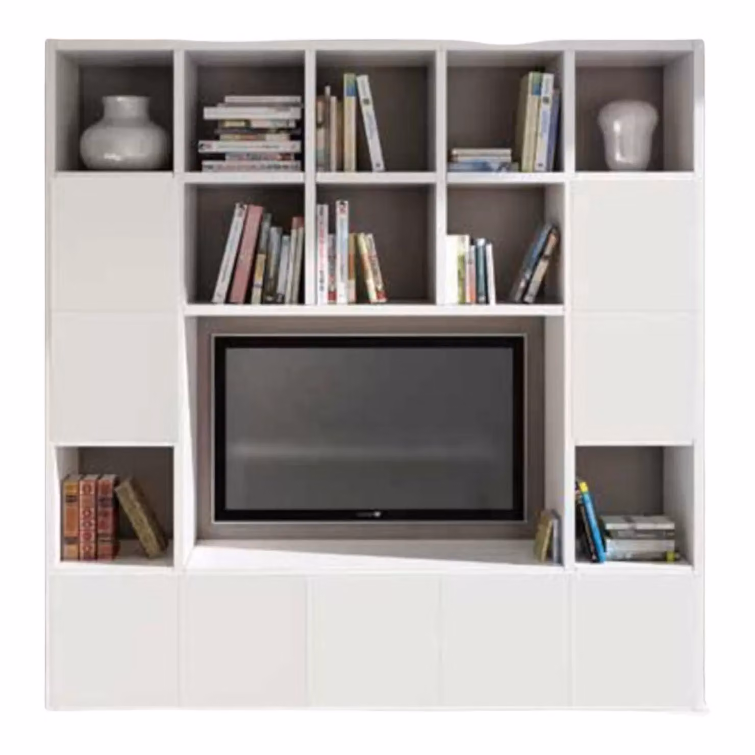Libreria moderna porta TV bianca per soggiorno Mobili 2G L: 218 cm, P: 30 cm, H: 218 cm – 1