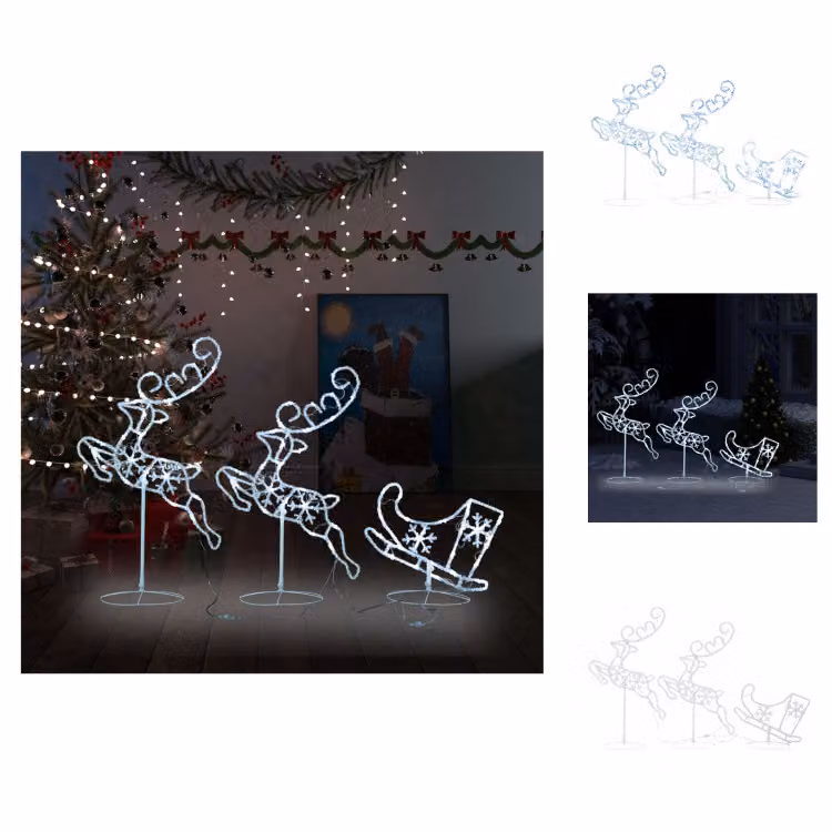 vidaXL decorazione natalizia LED renna e slitta in acrilico 260x21x87 cm - illuminazione natalizia