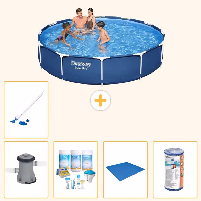 Piscina gonfiabile Bestway Steel Pro, rotonda, dimensioni 366x76 cm, composta da 6 parti, modello S22105