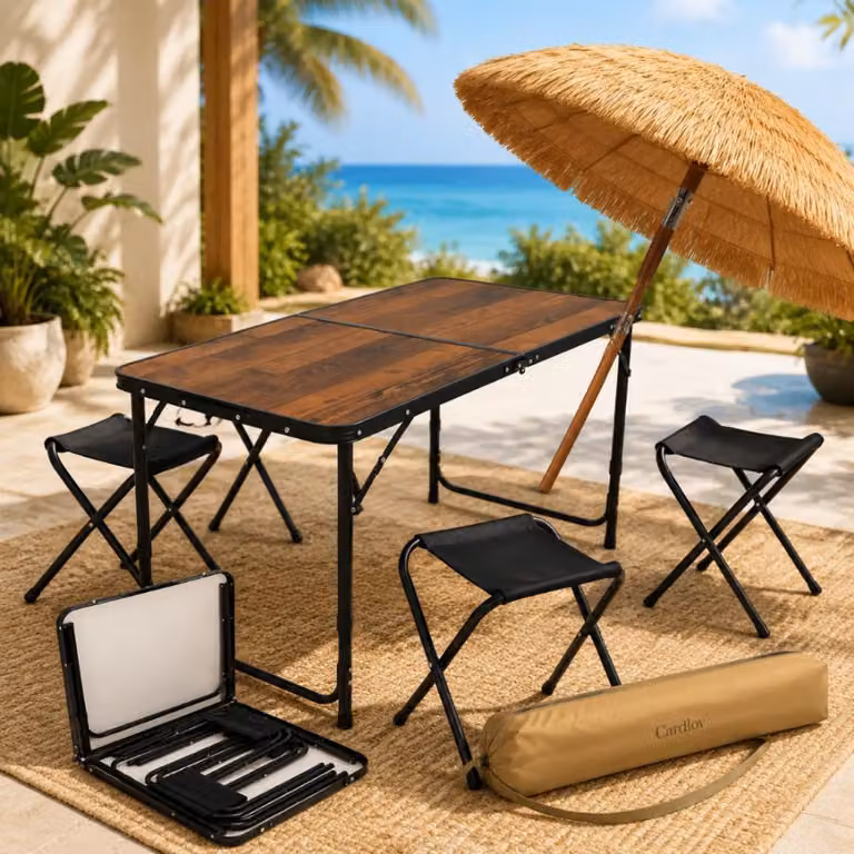Set di mobili da giardino pieghevoli (2 pezzi) – Tavolo da giardino con 4 sedie e ombrellone da 170 cm