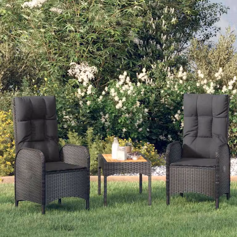 Set di 2 sedie da giardino moderne vidaXL in polyrattan nero con cuscini inclusi