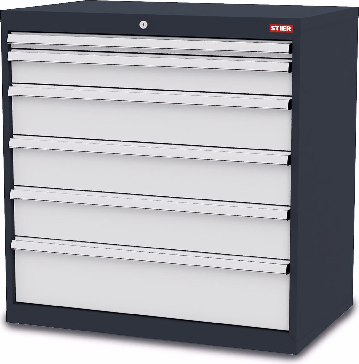 STIER Cassettiera con 6 cassetti, LxPxA 900x575x920 mm, portata totale 1000 kg, altezza frontali da 50 a 200 mm
