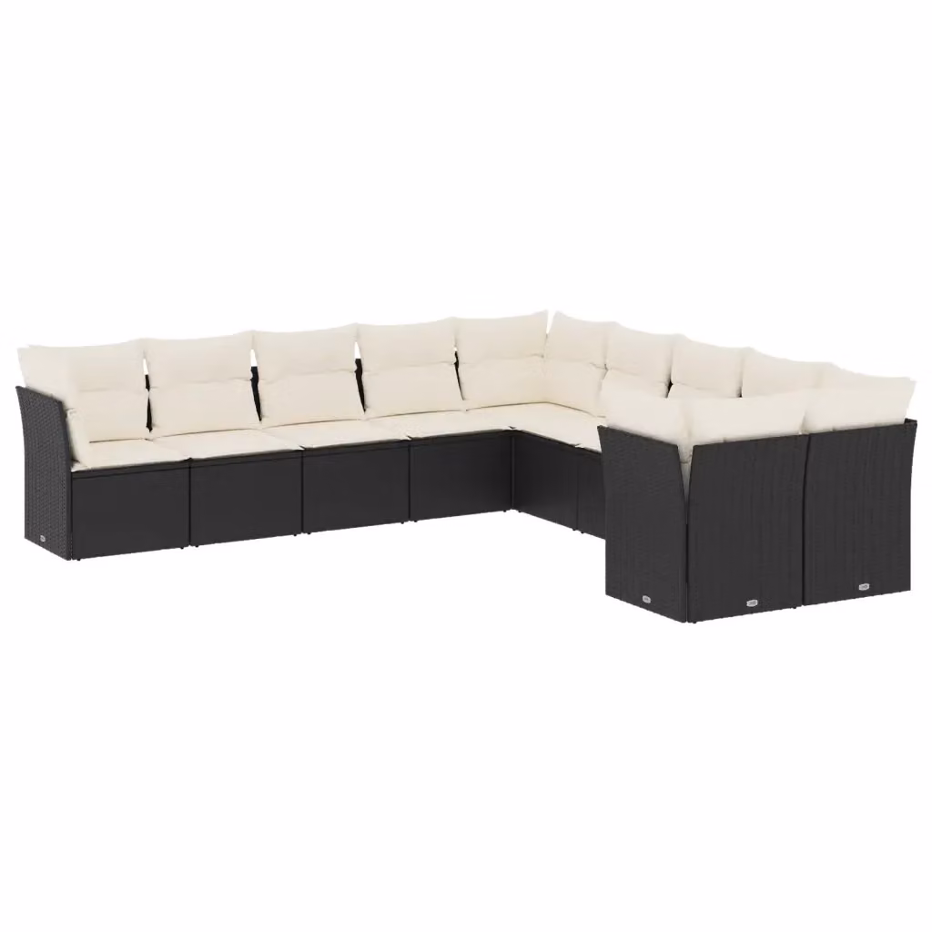 vidaXL Set di Divani da Giardino 10 Pezzi in Polyrattan Nero con Cuscini Imbottiti e Rivestimenti Rimovibili – 2