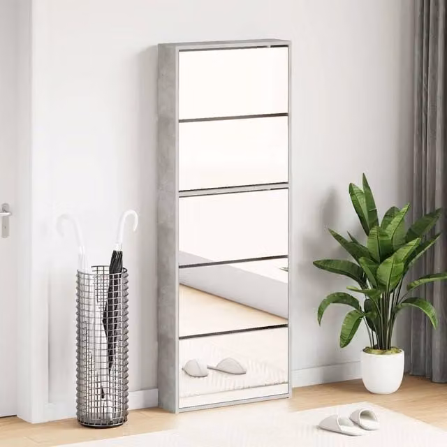 Scarpiera moderna vidaXL con specchio e ante in vetro, grigio opaco, L: 63 cm, P: 17 cm, H: 169,5 cm – 1