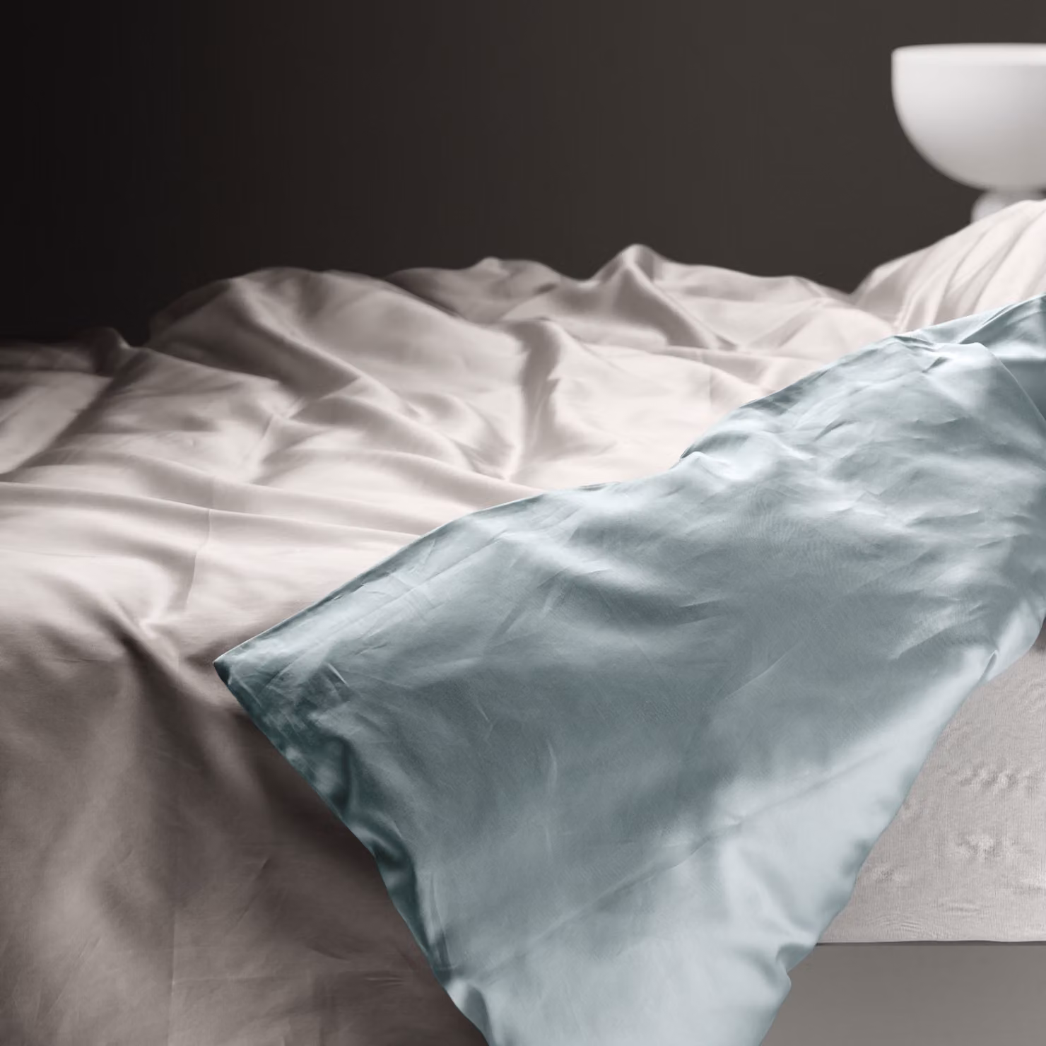 Copripiumino reversibile DaunenStep Oasi Kiss in cotone Mako Satin blu con chiusura a zip – 2