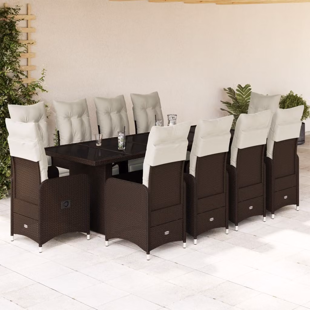 Maison Exclusive - Set Bistrò da Giardino 11 pz con Cuscini in Polyrattan Marrone