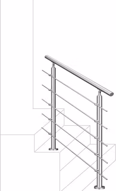 Balaustra Corrimano Ringhiera Aica Italy in acciaio inox 304 spazzolato colore argento con 5 barre trasversali per interni ed esterni L: 120 cm, H: 106 cm