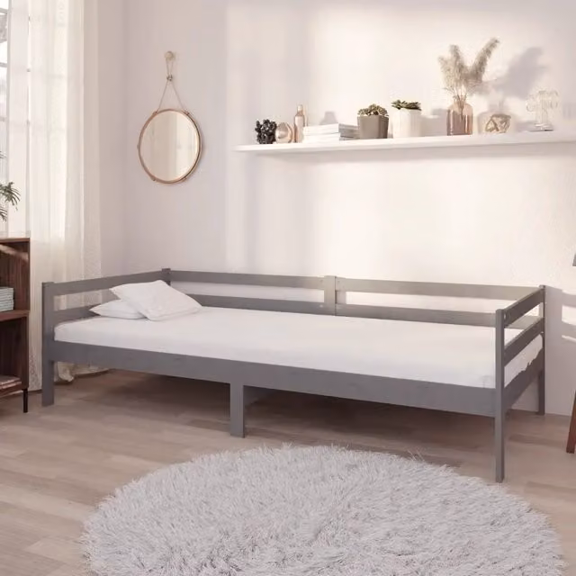 Divano Letto con Materasso-Sofa Letto-Daybed 90x200 cm Grigio in Legno di Pino 235863