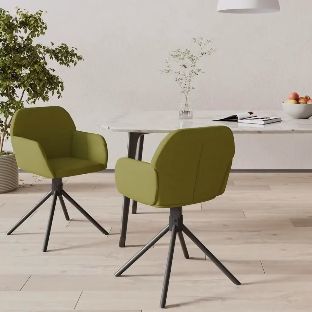 Set di 2 sedie da pranzo girevoli a 360 gradi in velluto verde con braccioli e struttura in metallo per soggiorno e sala da pranzo – 2
