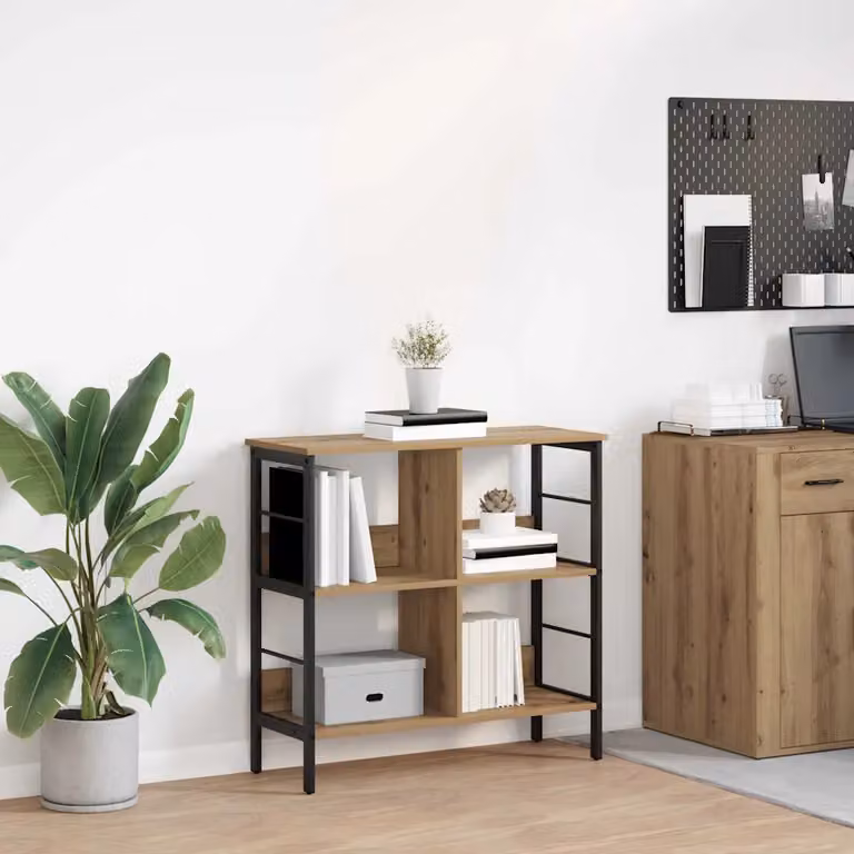 Libreria industriale vidaXL a 4 livelli in legno e metallo, colore marrone, L 82 cm x P 32 cm x H 79 cm