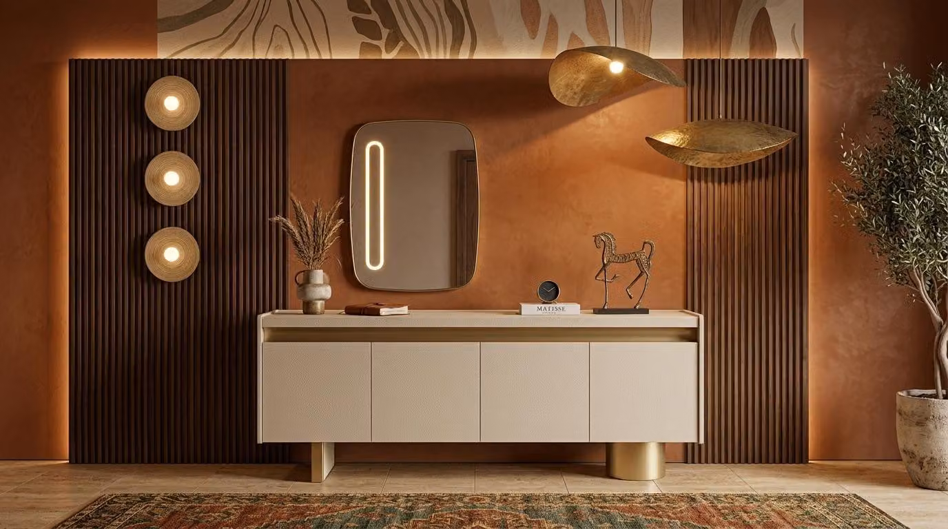 Mobile contenitore bianco elegante, in legno, con specchio