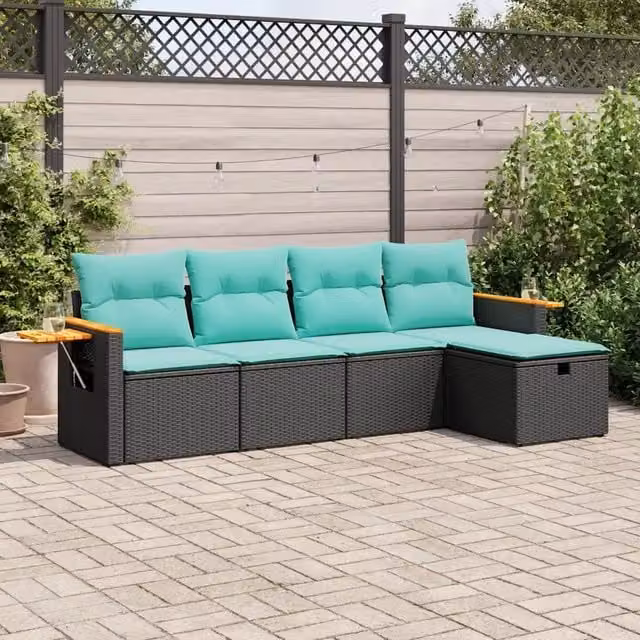 Set Divani da Giardino 5 pz con Cuscini in Polyrattan Nero 3325956