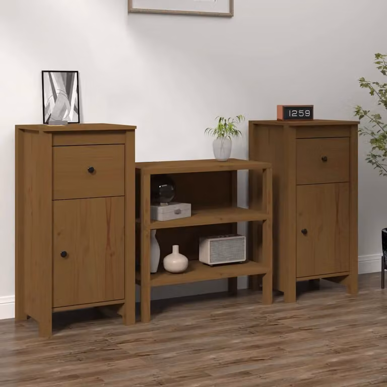 Set di 2 credenze vidaXL in legno massello di pino color marrone, L 40 cm x P 35 cm x H 80 cm