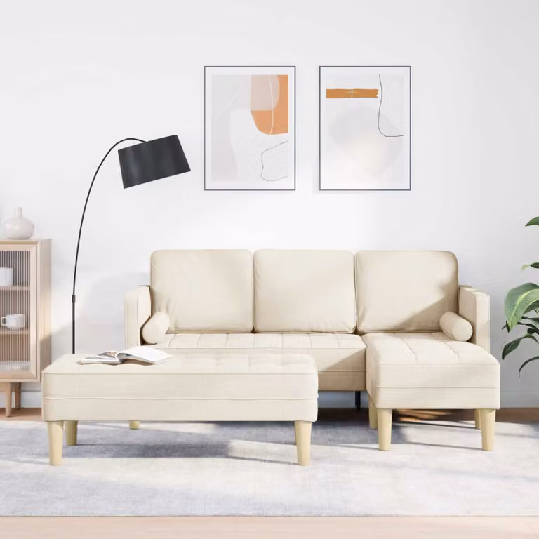 Set di divani angolari vidaXL beige in tessuto reversibile con cuscini per soggiorno