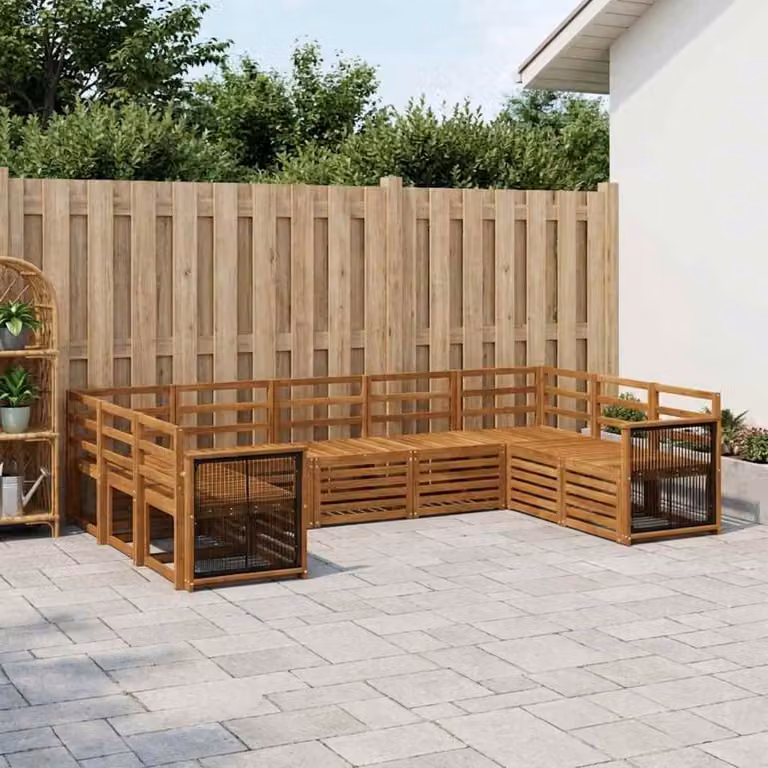 Set di divani da esterno vidaXL 7 pz in legno di acacia massello marrone con cuscini inclusi a forma di L per giardino e terrazza