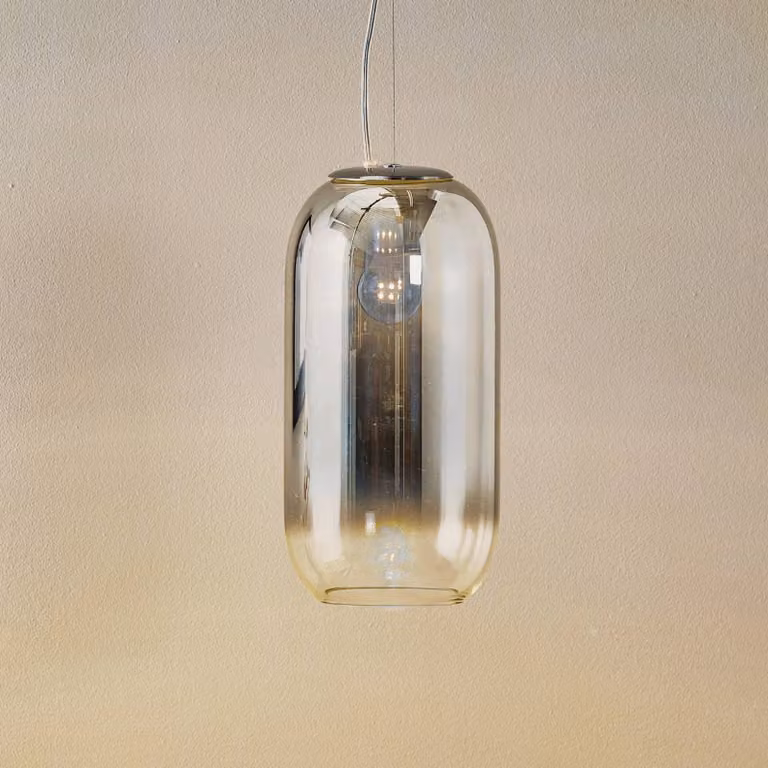 Artemide Lampada a sospensione in vetro Gople Mini, dimmerabile, Cromo / Argento, Soggiorno / Sala da pranzo, Vetro, Design, Lampada a sospensione