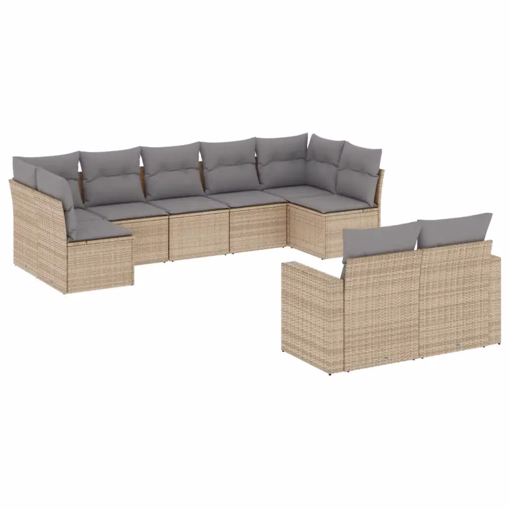 vidaXL Set Divano da Giardino 9 pz in Polyrattan con Cuscini Beige e Grigio – 2