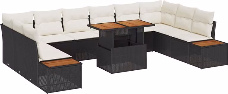 Set Divano da Giardino 11 pcs Nero Poly Rattan